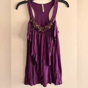 Beaded embellished neck racer back tank top